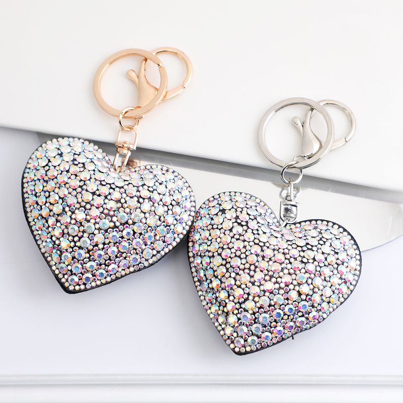 Full Inlaid Diamond Peach Heart Car Keychain Pendant Exquisite Rhinestone Backpack Decoration_voghion.com