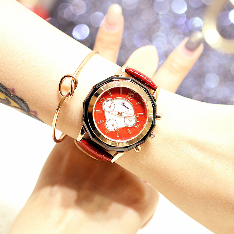 Modische Damen-Multifunktionsuhr mit Nachtlicht, 2035, echtes Leder, wasserdicht, Gezeitenuhr_voghion.com