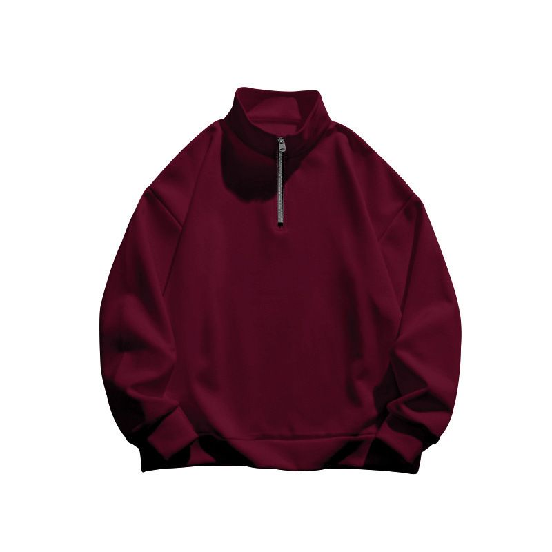 Felpa da uomo con collo alto e cerniera a un quarto - Pullover foderato in pile dalla vestibilità comoda per un look casual e sportivo (bianco, nero, cammello, rosso, vino, albicocca)_voghion.com