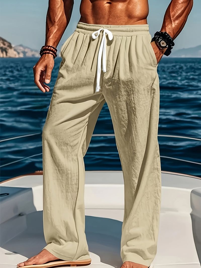Pantaloni sportivi casual larghi in cotone e lino traspiranti e delicati sulla pelle da uomo primaverili_voghion.com
