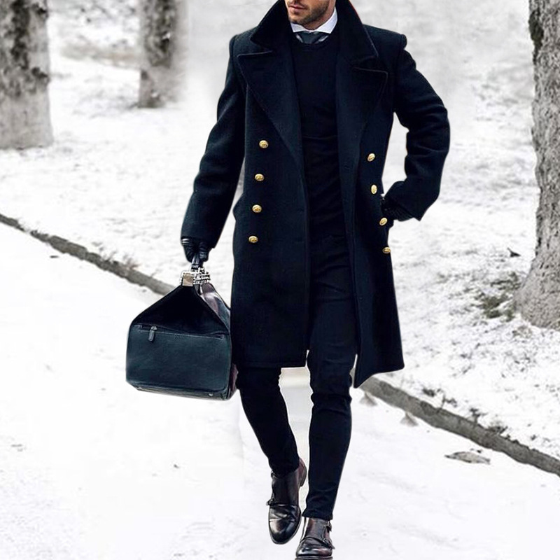 Men's Wool Double-Breasted Trench Coat - Classic British Style Overcoat For Autumn/Winter (Beige/Khaki/Navy)_voghion.com