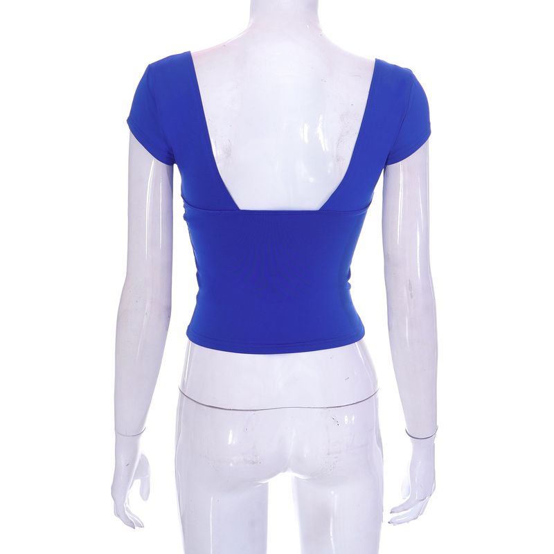 Abbigliamento donna nuovi top casual a maniche corte scollati in tinta unita_voghion.com