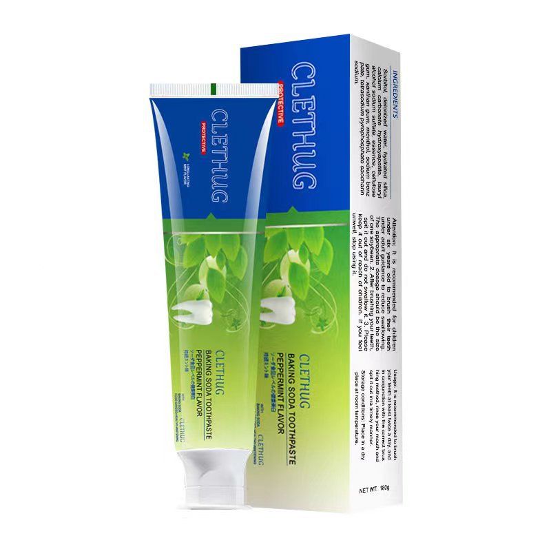 CLETHUG Full English Version Baking Soda Toothpaste 180g Large Capacity Fresh Brightening Teeth Stain Removal_voghion.com