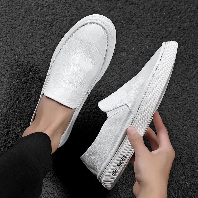 Echtes Leder Faule Weiße Schuhe Für Männer 2025 Neue Herbst Winter Vielseitige Slip-On Casual Loafers Trendy_voghion.com