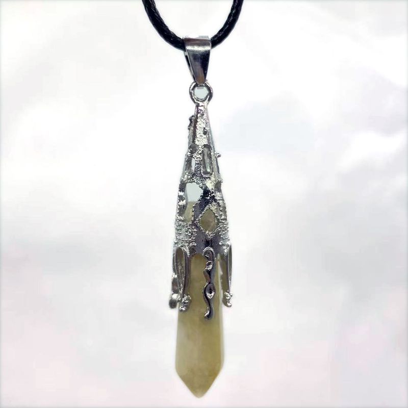 Colliers rétro bijoux cristal naturel gemme alliage pendule hexagonal Morning Glory pendentif simple pendentif collier_voghion.com