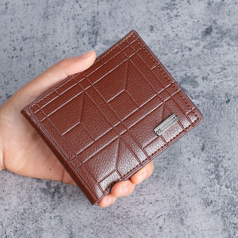 Nueva billetera para hombre, billetera corta, billetera juvenil de cuero suave horizontal a cuadros, billetera de gran capacidad con múltiples ranuras para tarjetas_voghion.com