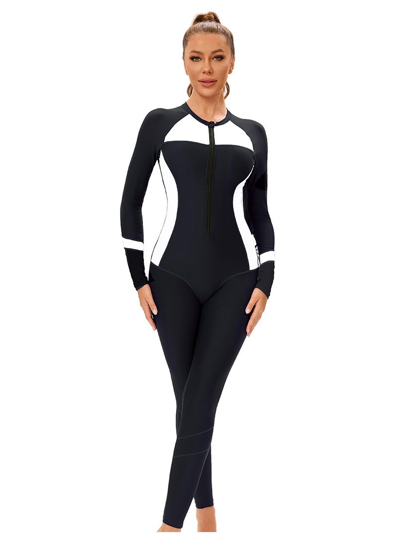 Women's Clothing Muslim New Color Matching Conservative Women's One Piece Swimsuit Long Sleeved Full Surround Sun Proof Tight Swimsuit_voghion.com