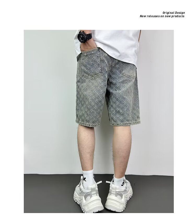 Summer New Style Hong Kong Vintage Men's Jeans Trendy Brand Design Sensibility Niche Loose-fit Denim Shorts Korean Version_voghion.com