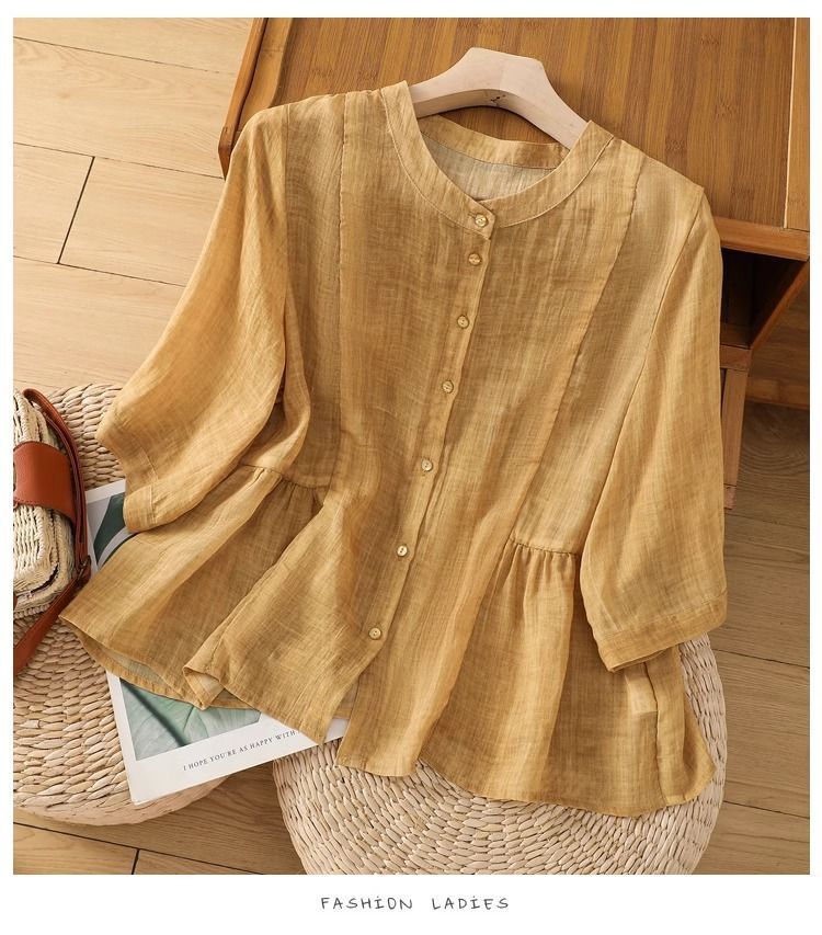Camicia da donna in cotone e lino, di grandi dimensioni, tinta unita, vestibilità comoda, casual e di tendenza_voghion.com