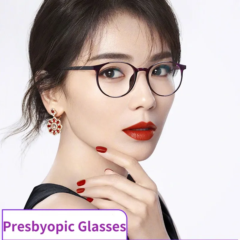 Moda Ultraleggero Anti Luce Blu Lettura Donna Moda Elegante Viola Rotondo Presbiopia Anti-fatica Occhiali Lente di Ingrandimento_voghion.com