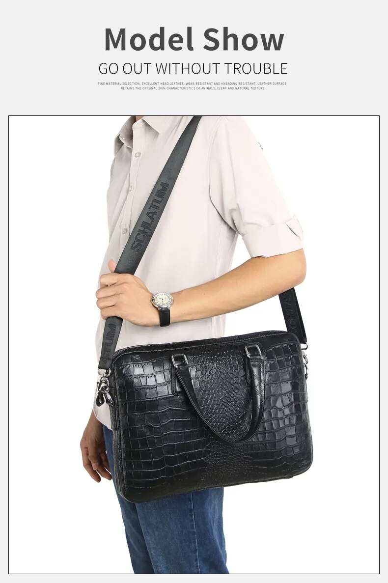 SCHLATUM Genuine Leather Crocodile Grain Briefcases Hard For Men 15.6 Inch Laptop Briefcase Bags Computer Bag Handbags_voghion.com