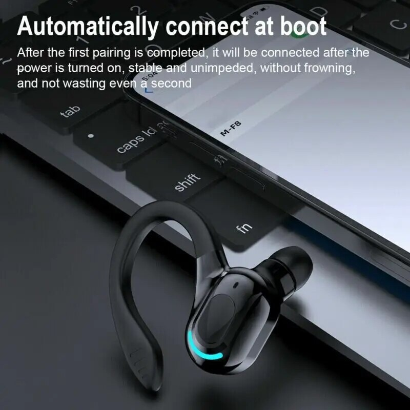 Bluetooth 5.2 Earphone Waterproof Wireless Headphones with Mic Mini Ear Hooks HiFi Stereo Music Earbuds for Phone Gaming_voghion.com