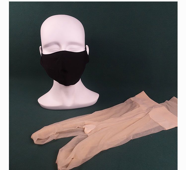 Maschera bavaglio invisibile da uomo esposta all'aperto con calze sexy, biancheria intima strappabile, accessori SM per schiavo maschio_voghion.com