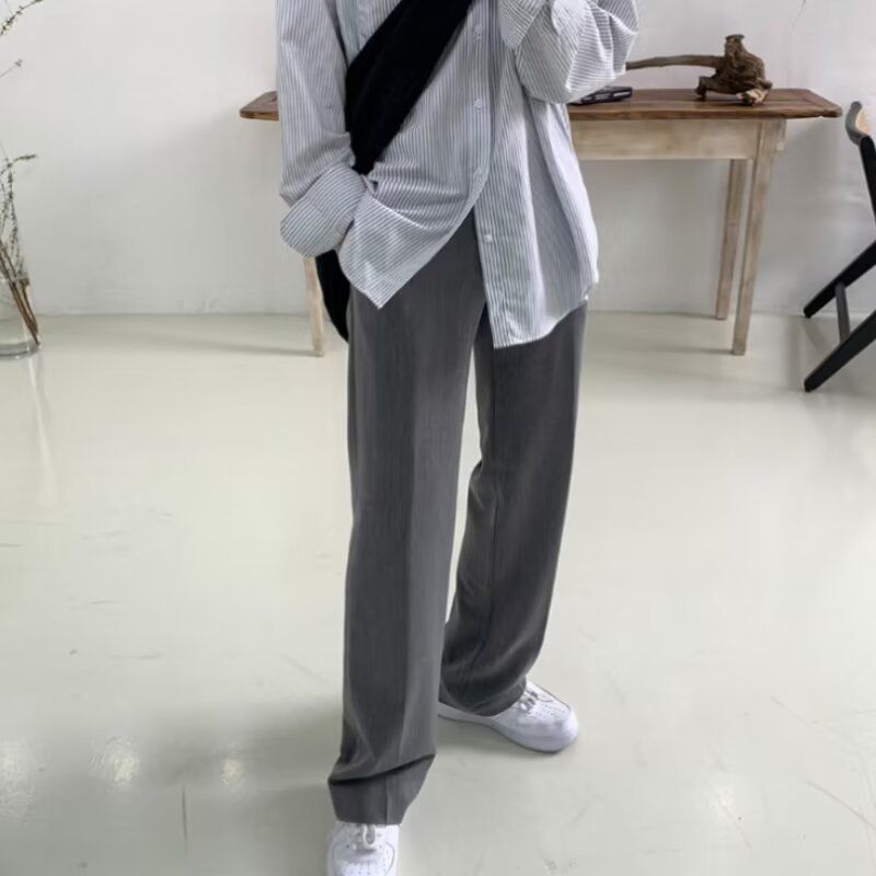 Pantalon de costume décontracté pour homme, style japonais, léger, luxueux, haut de gamme, drapé, noir, ample, droit, jambes larges, long_voghion.com