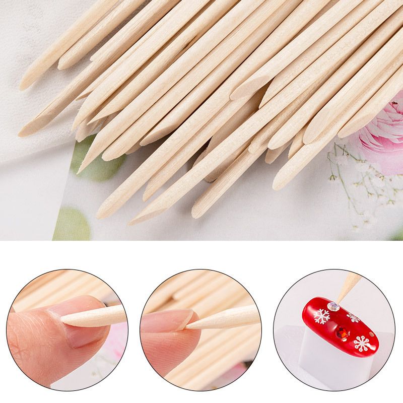 Multifunctional Cuticle Pusher Tool Beech Adhesive Small Drill Clean Excess Nail Polish Orange Wood Stick_voghion.com