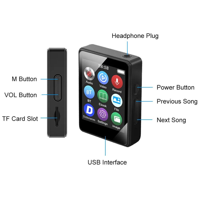 Portable MP3 Player Bluetooth 5.0 Music Stereo Speaker Mini MP4 With LED Screen Recording For Walkman_voghion.com