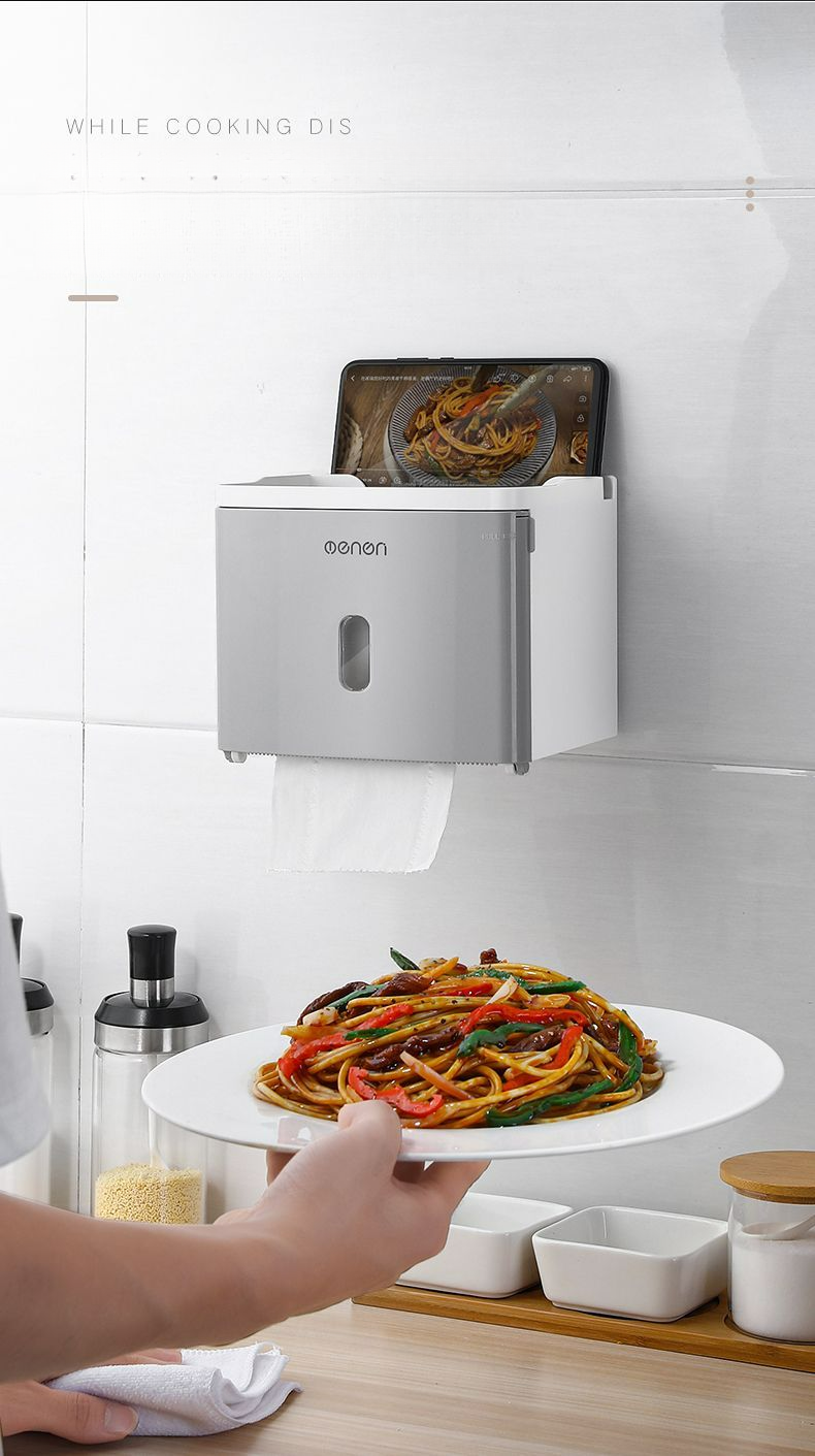 Bathroom Wall-Mounted Waterproof No-Drill Tissue Box Toilet Paper Roll Holder Storage Rack_voghion.com