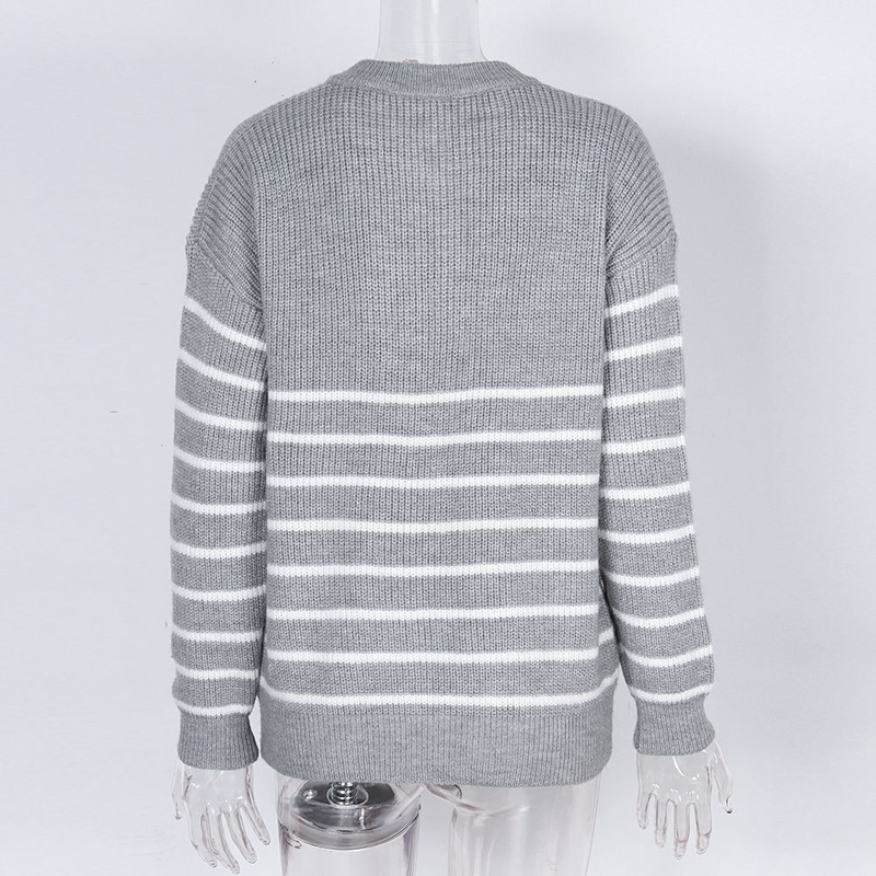 Abbigliamento da donna Maglione maglione pullover con cerniera da donna a maniche lunghe a righe color block a collo alto_voghion.com