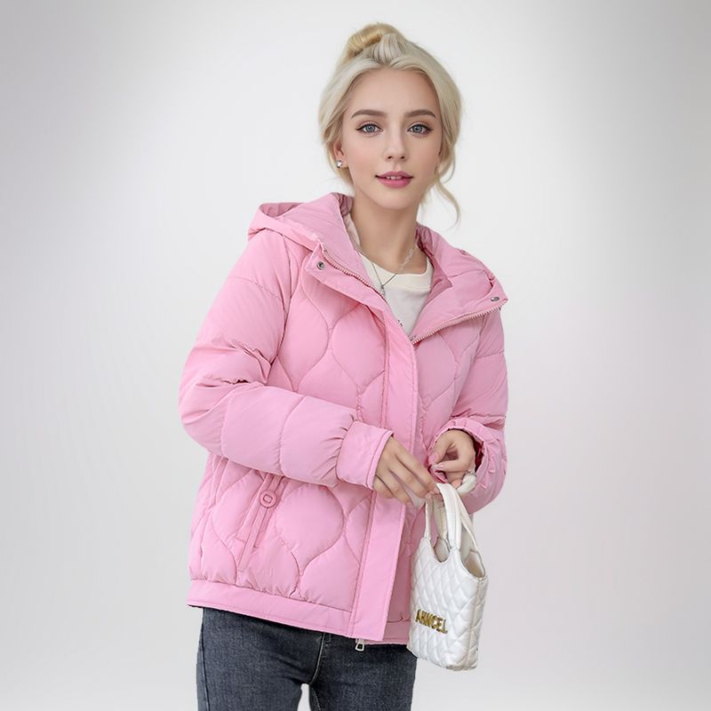 2024 Piumino da donna Nuovo corto alla moda con cappuccio con griglia ispessita Calore e cappotto di cotone alla moda_voghion.com