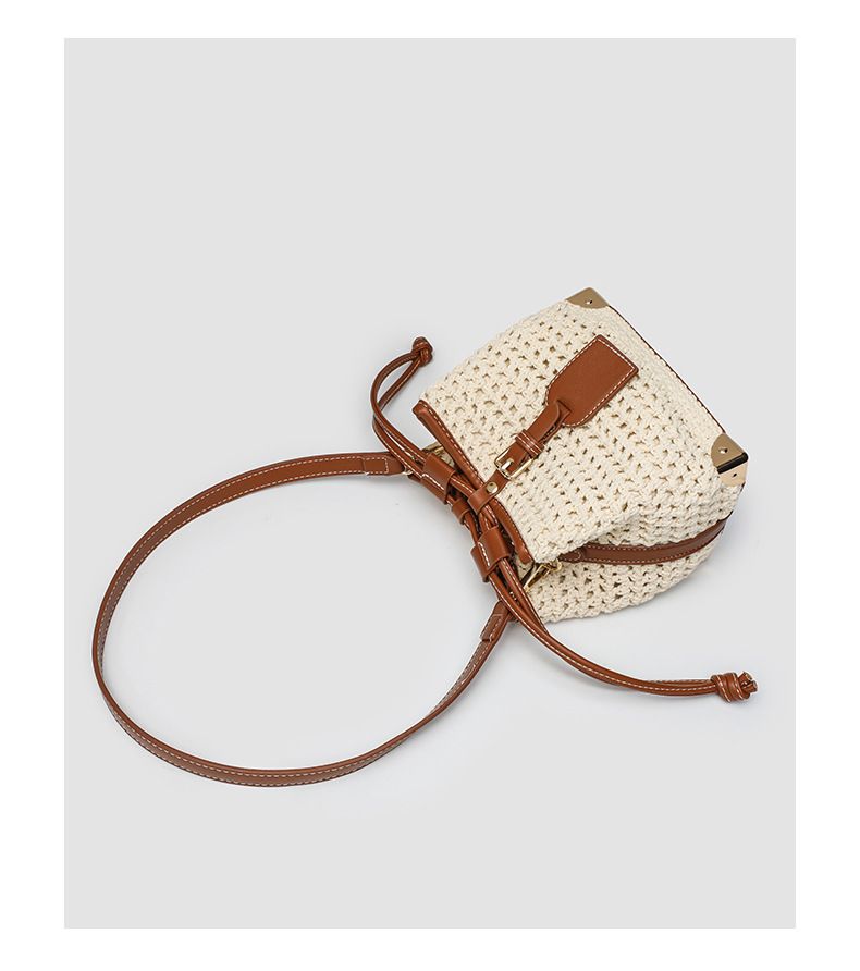 Nuova borsa da donna estiva in paglia con tracolla singola, borsa a tracolla piccola, borsa a secchiello con fantasia per le vacanze_voghion.com