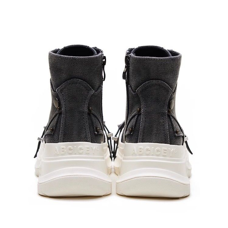 Versatile Casual High-top Martin For Women, Thick-soled Height-increasing Early Autumn New Lace-up Denim Canvas Shoes_voghion.com