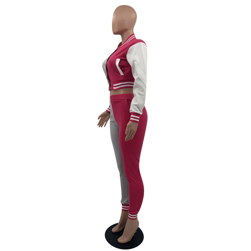 Farblich passendes Jackenset für Damen mit Revers und langen Ärmeln, zweiteiliger Baseballanzug_voghion.com