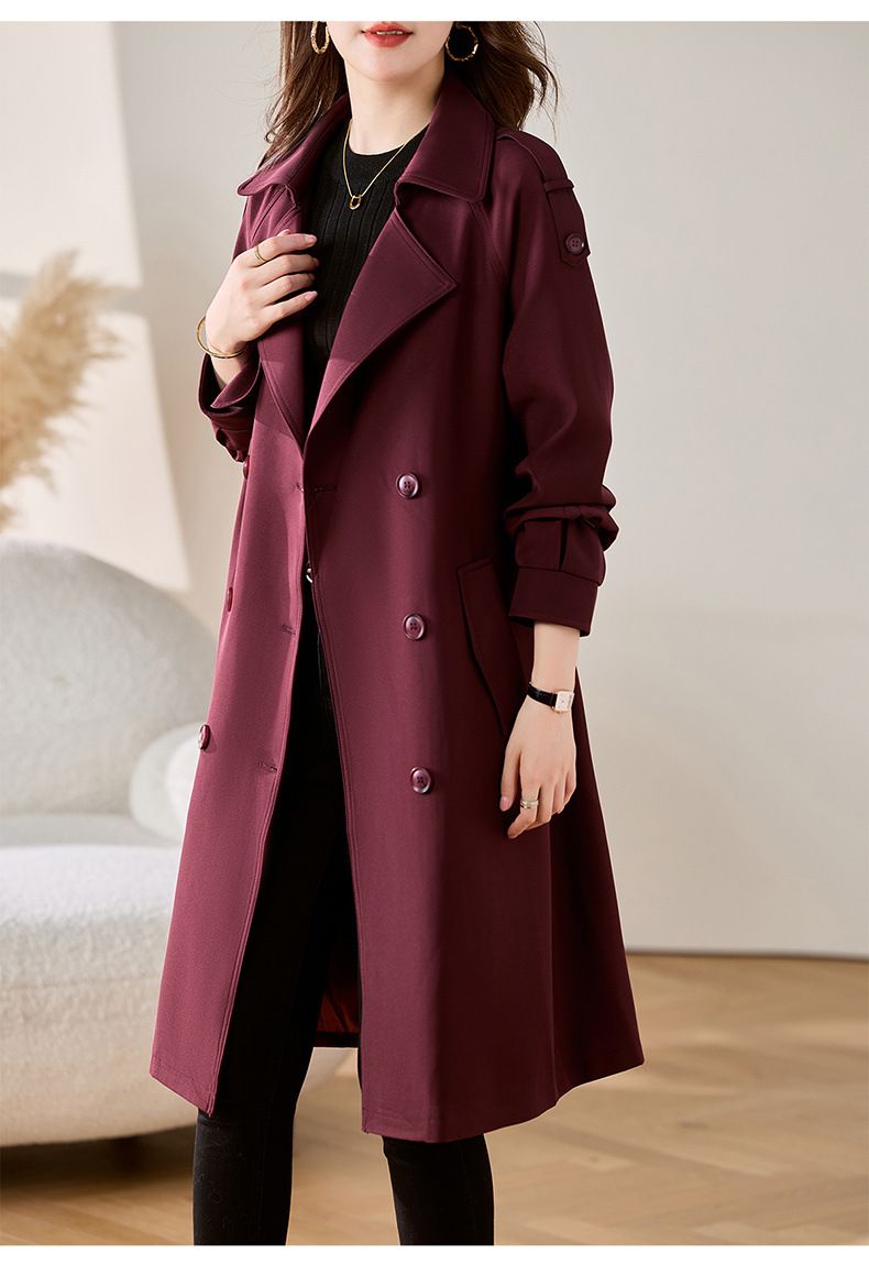 Eleganter Damen Trenchcoat in mittlerer Länge – Stilvoll & vielseitig für Frühling & Herbst, klassisches Zweireiher-Design_voghion.com
