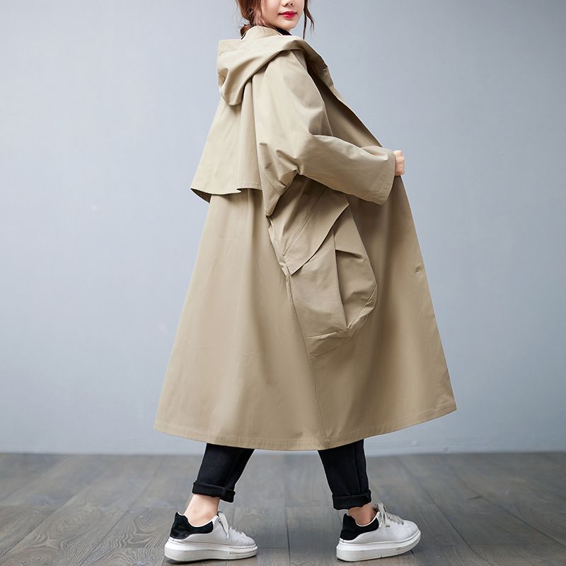 Őszi japán és koreai új plus size kapucnis női művészi laza, hétköznapi hosszú ujjú kabát széldzseki_voghion.com