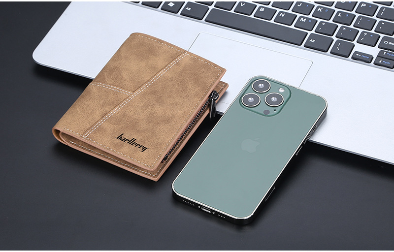 Baellery Portafoglio da uomo Opaco Corto Fermasoldi Multi-Card Portamonete Moda Cerniera Portafoglio verticale Clip_voghion.com