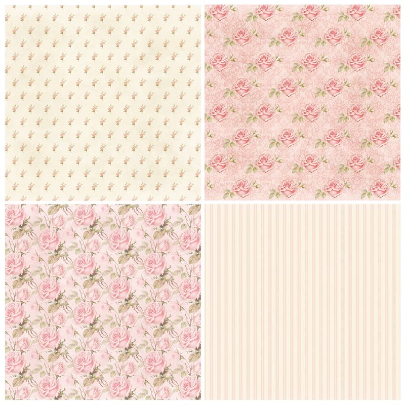 Stationery Sticker 12 Sheets/pack DIY Photo Album Clipping Paper Notebook Material Paper Pink Floral Valentine's Day Background Paper Pattern Paper_voghion.com