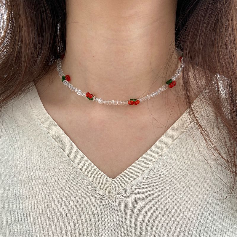 Heiße Verkäufe Y2K Rotes Herz Perlen Halsband Frauen Boho Perlen Kirsche Anhänger Halsketten Vintage Unregelmäßigen Egirl Halskette Schmuck_voghion.com