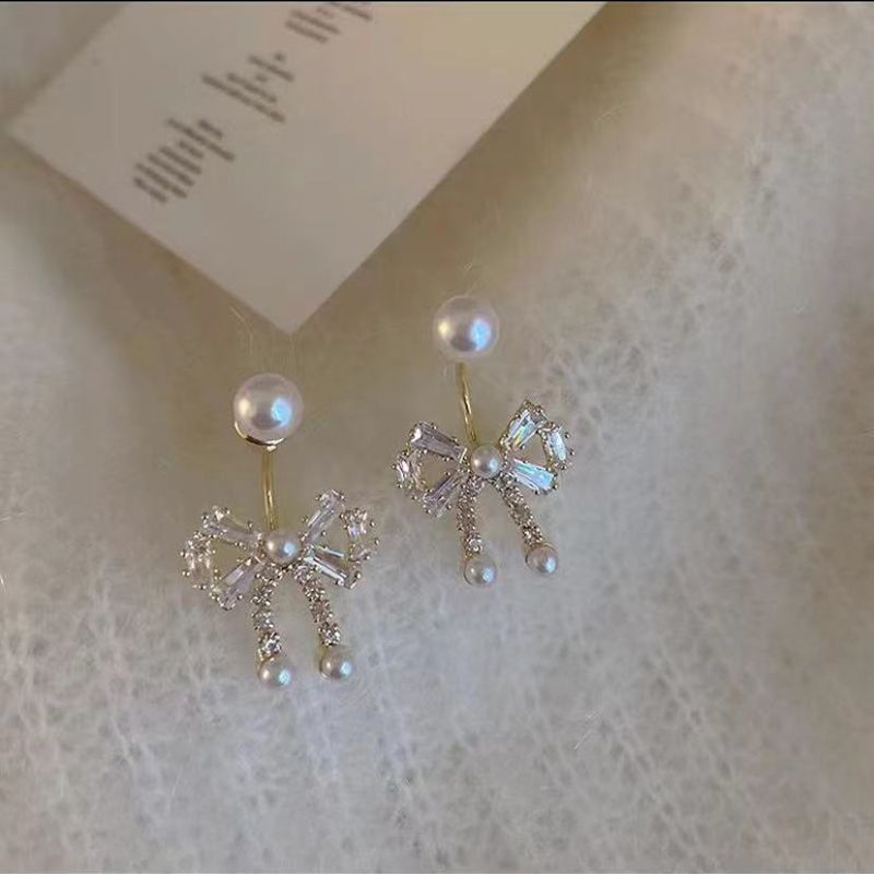 Butterfly Bow Pearl Silver Needle Zircon Stud For Women Elegant High-end Earrings 2023 New Style Ear Jewelry_voghion.com