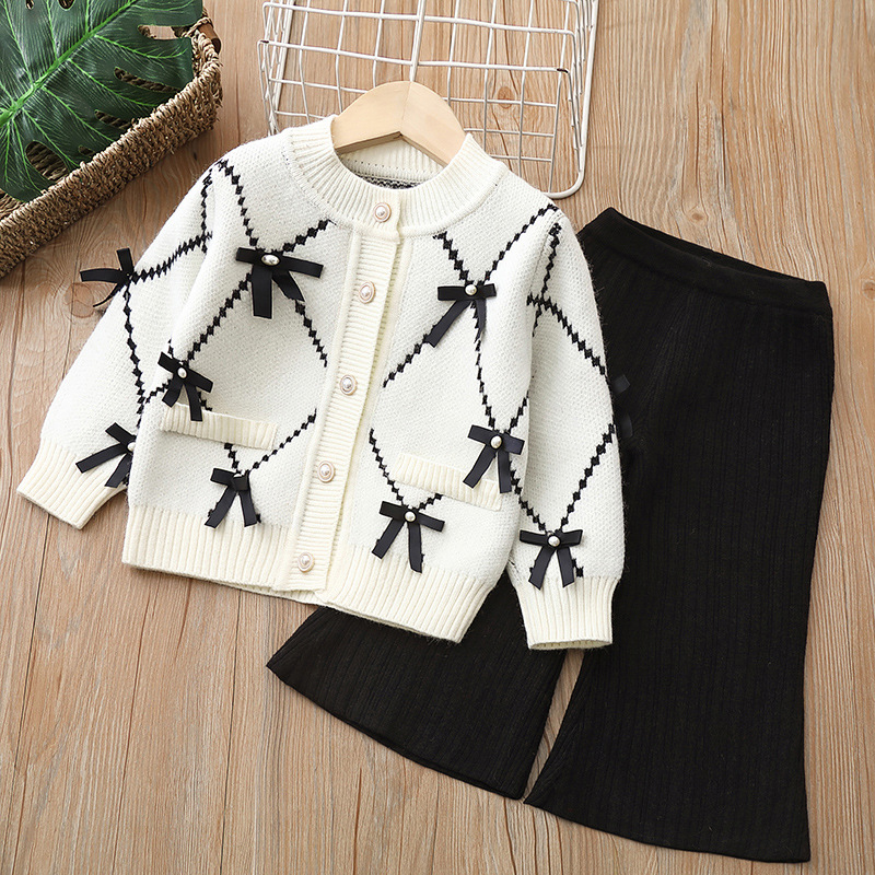 Mädchen-Pullover-Kleid-Set, gestrickt, zweiteilig, Faltenrock, Überzieher für Babys_voghion.com