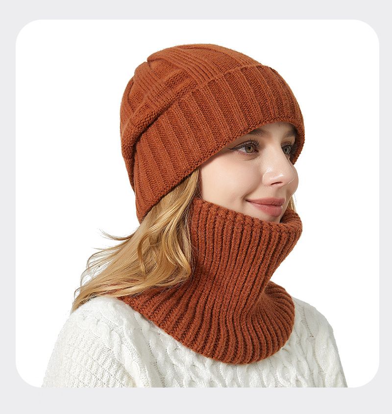 Conjunto de duas peças de malha e cachecol unissex, grosso e quente, proteção auricular, chapéu de malha casual_voghion.com