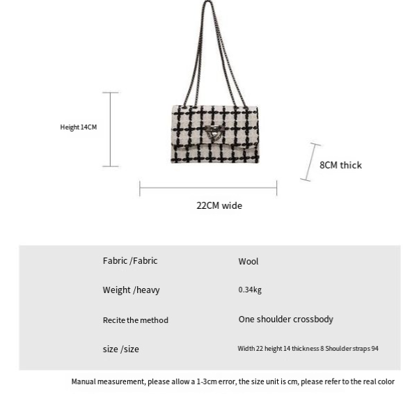 Xiaoxiangfeng Licht Luxus Wolle für Frauen 2023 Neue Trendy Mode Kette Textur Einzelnen Schulter Crossbody Kleine Quadratische_voghion.com