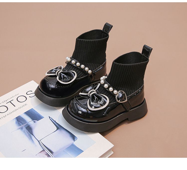 Chaussettes Fille 2024 Automne/Hiver Nouvelle Collection Enfants Velours Court Princesse Martin Filles Moyen et Grand Noir_voghion.com