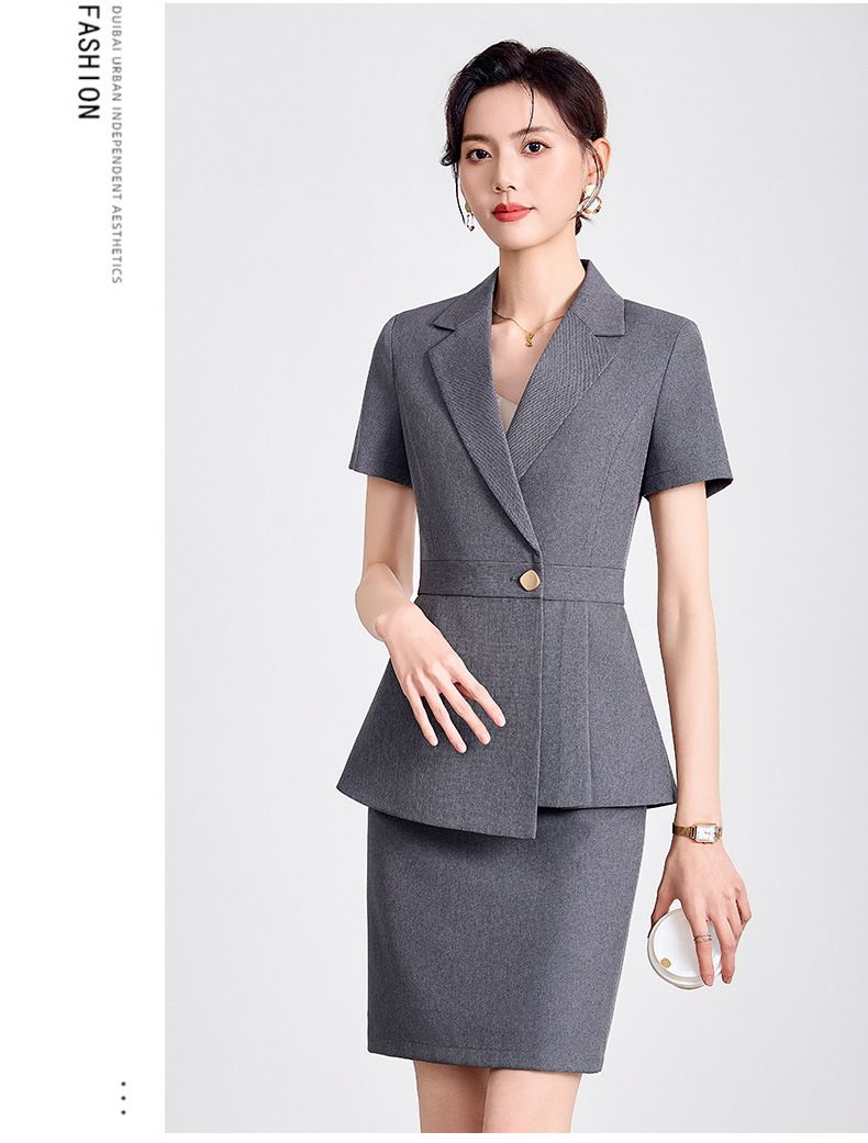 Navy Blue Short Sleeved Suit Set For Women's Summer New Style Hotel Front Desk Manager Professional Formal Attire_voghion.com