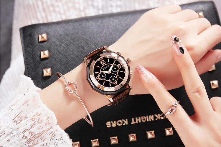 GUOU new style durable and light luxury six-pin trendy watch leather strap personalized fashionable large dial ladies watch_voghion.com