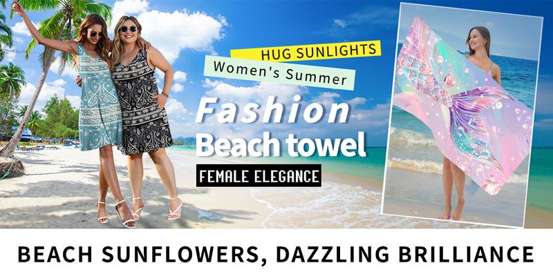 Serviette de plage queue de sirène - Serviette en microfibre imprimée personnalisée, à séchage rapide et ultra-absorbante pour les vacances et la baignade_voghion.com