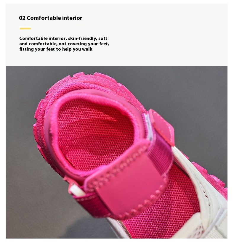 Mädchensandalen 2023 Neue Sommer-Einzelnetzrahmen-atmungsaktive mittlere und große Kindersport-Hohlstrandschuhe_voghion.com