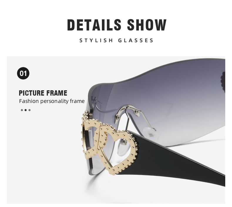Unisex Fashion Love embellished sunglasses One-piece rimless windscreen Y2K Hottie Street Shot Eyewear trend_voghion.com
