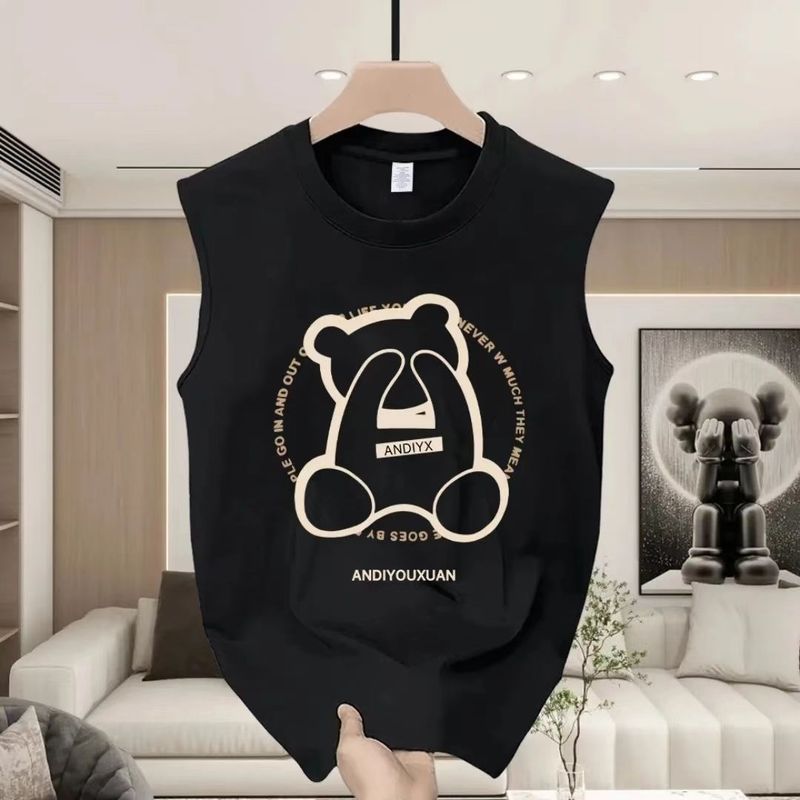2025 Nuovo cotone stampato girocollo gilet senza maniche sciolto casual a maniche corte T-shirt per uomini e donne_voghion.com
