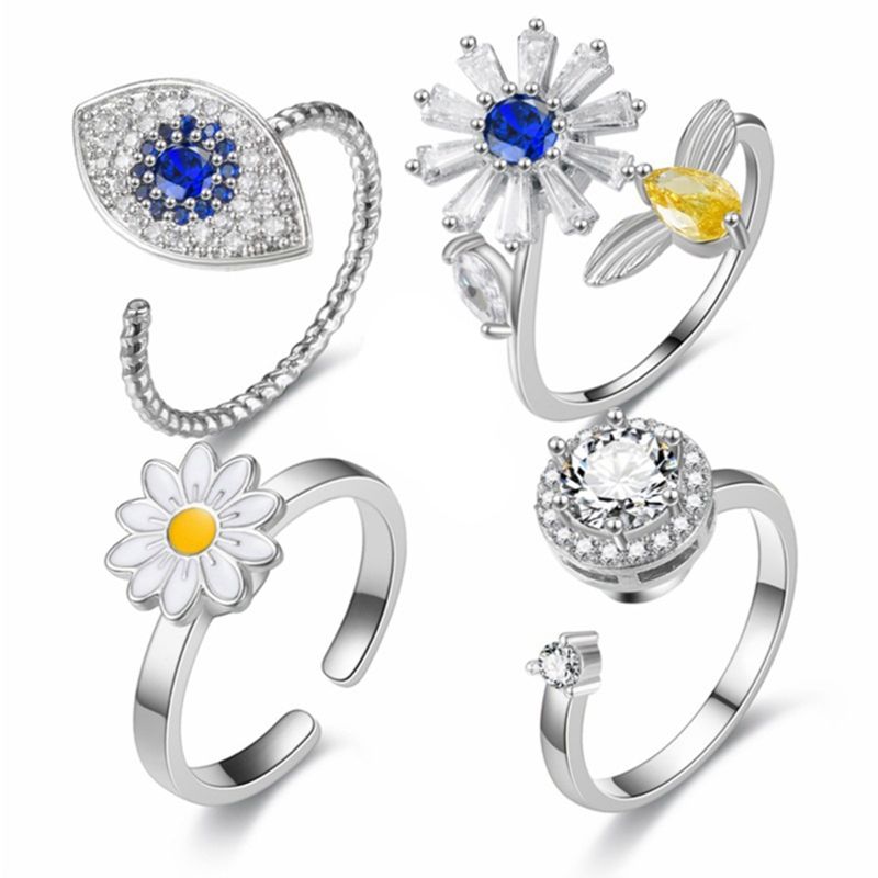 Bereit Lager Blume Biene Fidget Spinner Ring Angst Anillo Antiestres Ringe Edelstahl Ringen ustables Anneaux Penicien Bague_voghion.com