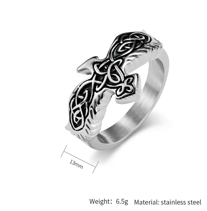 Retro Nordic Celtic Eternal Knot Eagle Titanium Steel Ring Niche Personality Cultural Symbol Hand Jewelry_voghion.com
