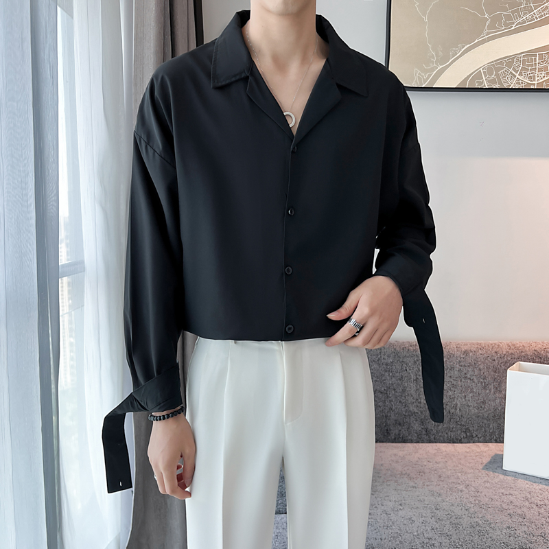 Unbeatable Quality New White For Men Long Sleeves, Trendy Cool Design, Niche Versatile With A Hanging Feel. Spring And Autumn Cuban Collar_voghion.com