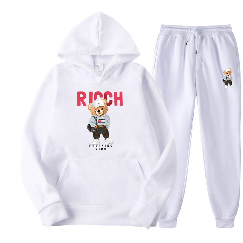 Spring and Autumn Men's Sweater Hoodie Set New Plush Sweater Women's Hip Hop Print_voghion.com