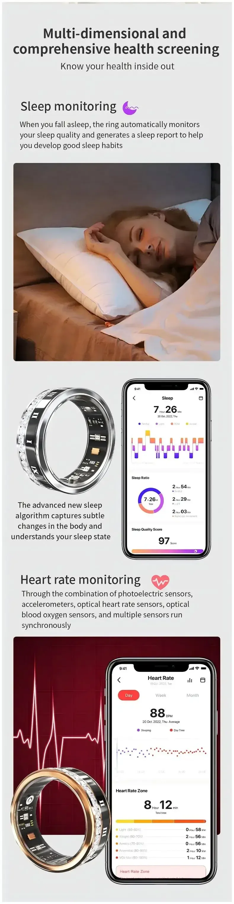 Diamant mit magnetischen Schnelllade-Smart-Ringen, Blutsauerstoff-/Herzfrequenz-/Schlafüberwachung, IP68 5ATM, Sport-GPS-Tracking-Ringe_voghion.com