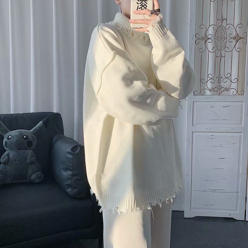 Rollkragenpullover im Hong Kong-Stil für männliche Studenten, hübscher, locker gestrickter Pullover für Paare_voghion.com