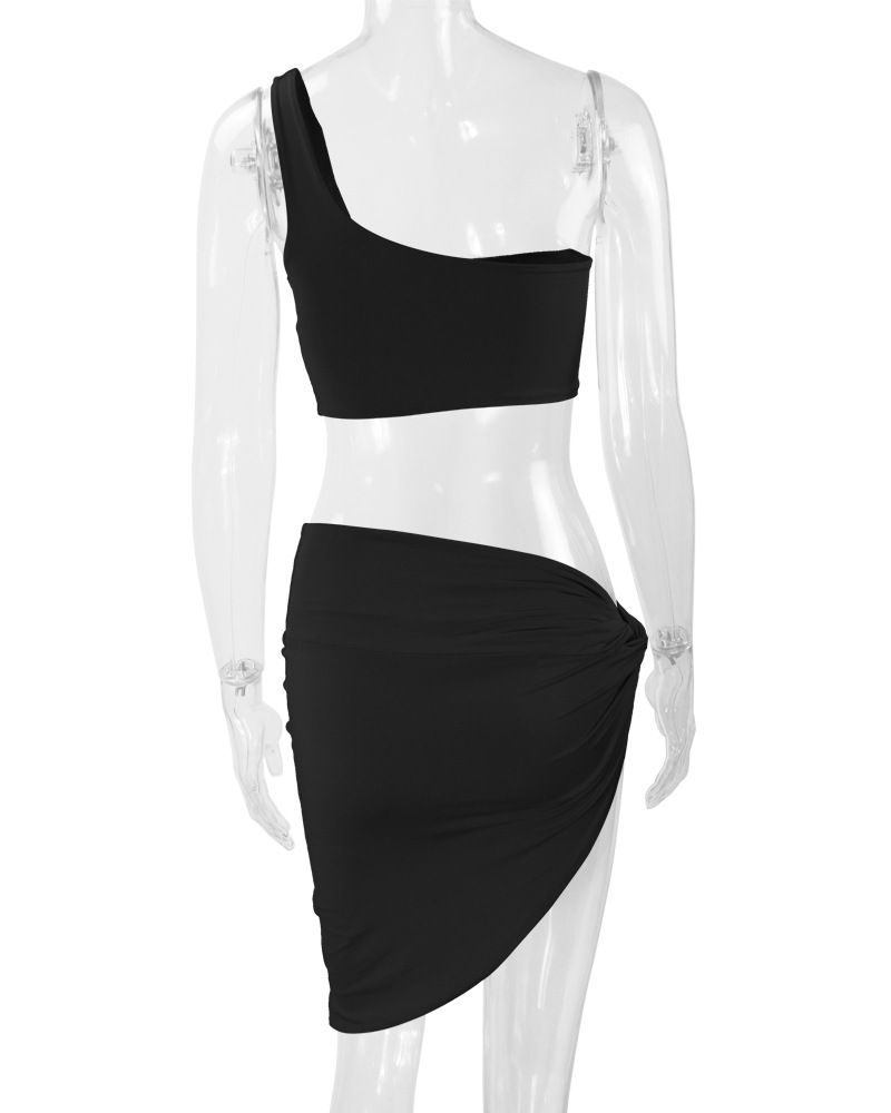 2025 Spring New Women's Skirt Two Piece Set, Single Shoulder And Umbilical Sexy Dress_voghion.com