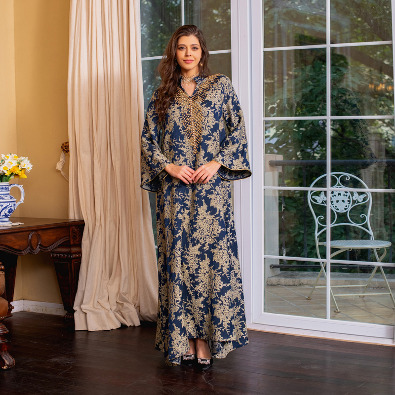 Women's Clothing Muslim Evening Gown Jacquard Embroidery Dress Beading Fashion Kaftan Arabian Dubai Robe_voghion.com